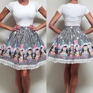 Rare Body Line Cute Core Coquette Lolita Striped Teddy Bear Lace Trim Mini Skirt